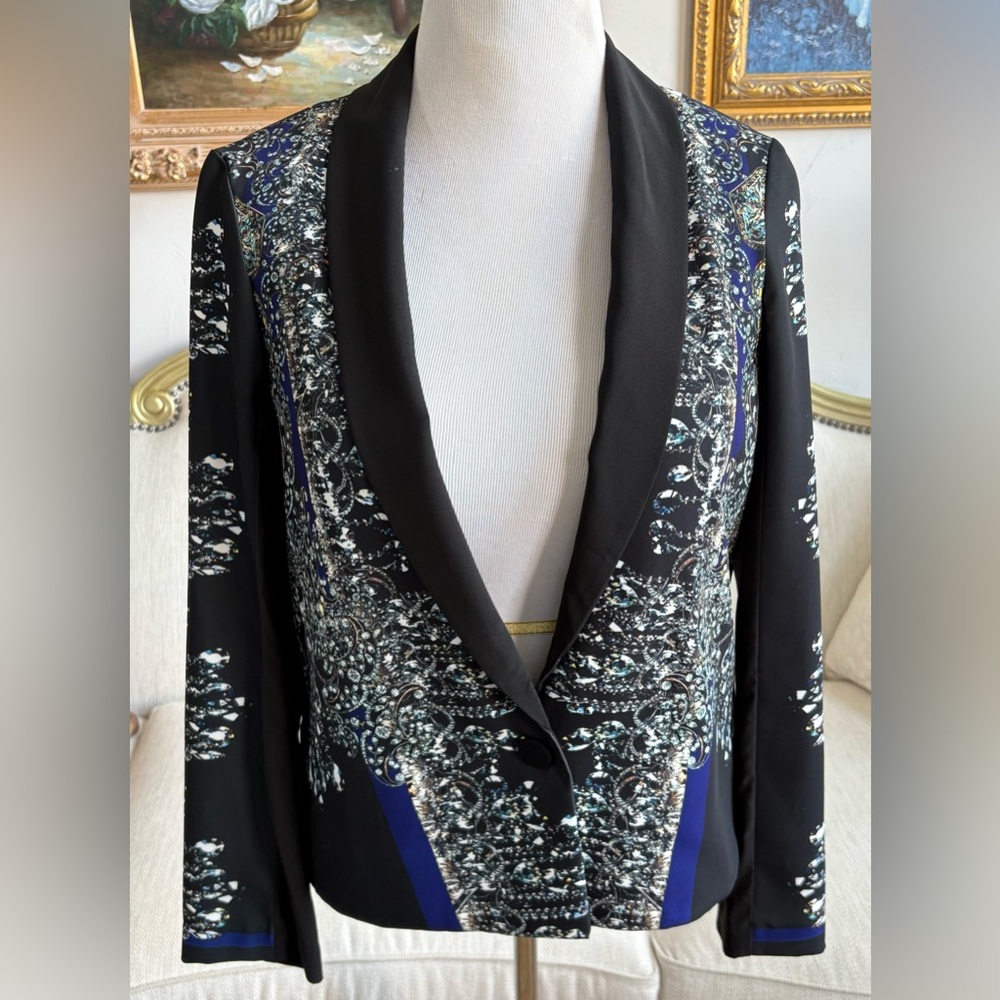 NWT Clover Canyon Black and Blue Chandelier Patterned Blazer